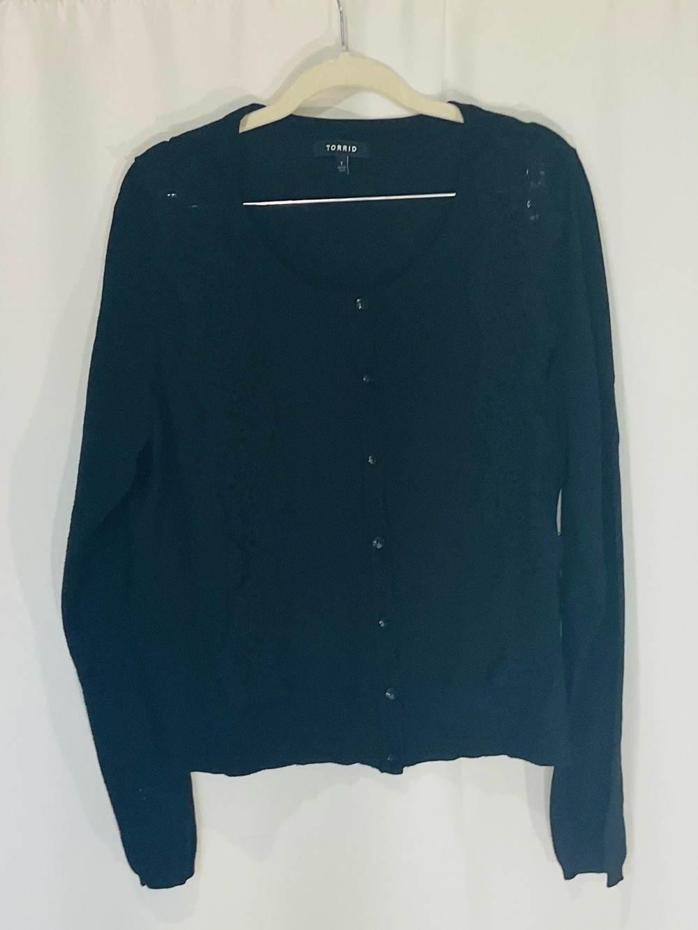 Torrid Black Button-Front Women's Cardigan Sweater with Front Lace Panels